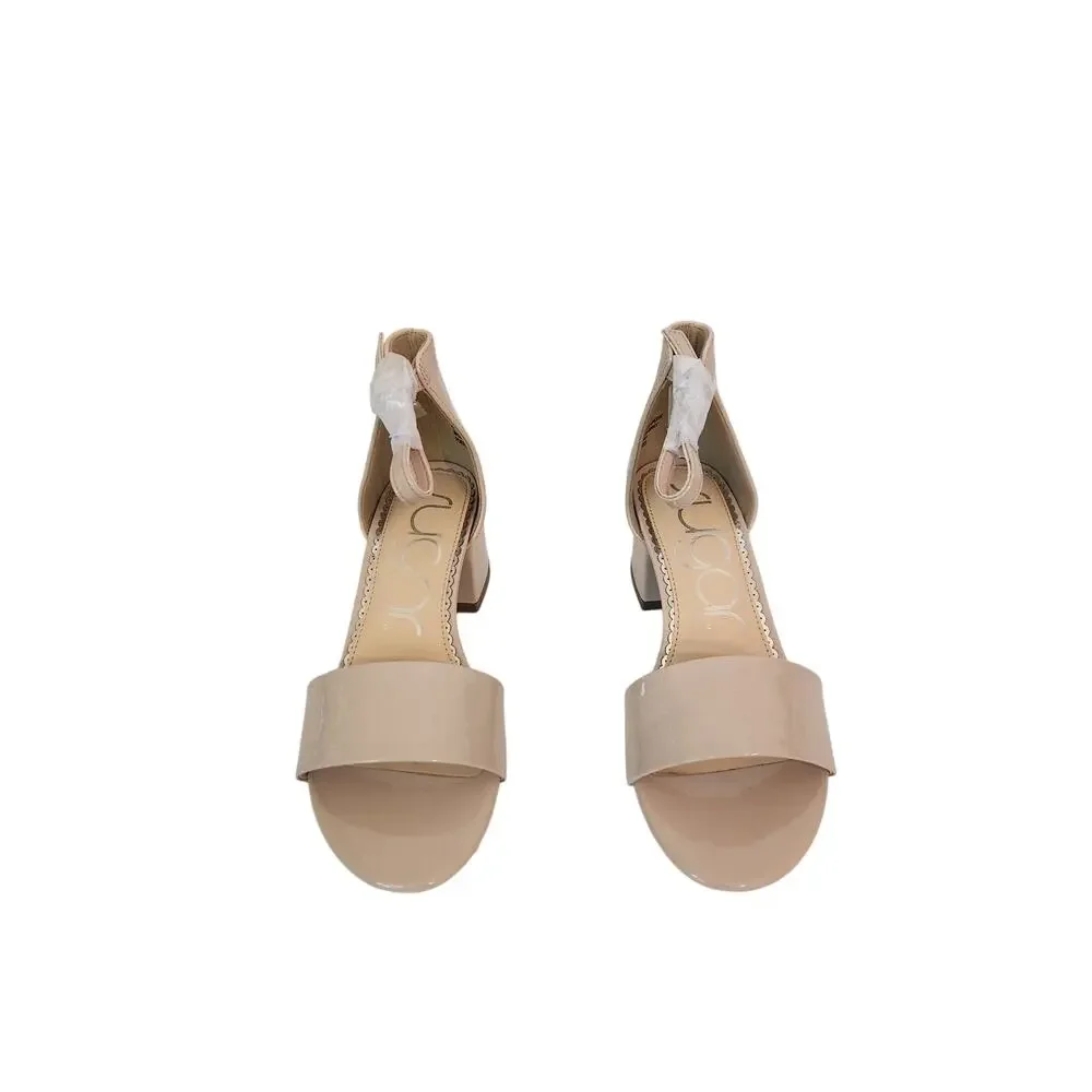 New Sugar Women's Noelle Low Dress Sandals Nude Patent Block Heel 5.5M